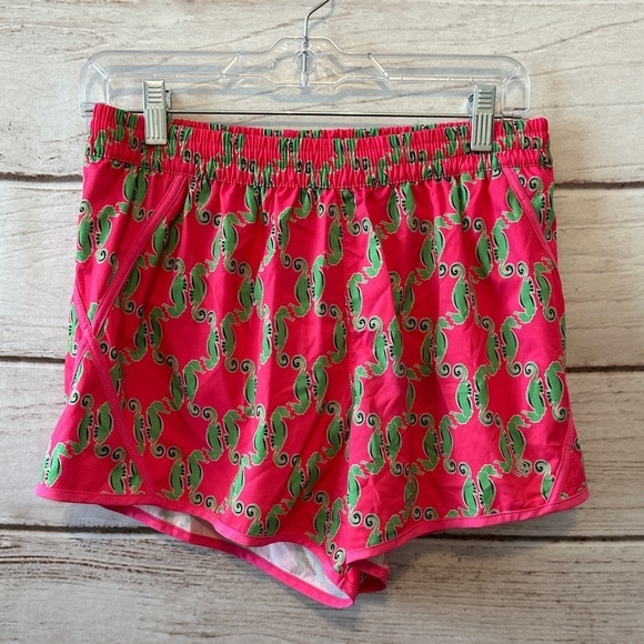 ZELOS Pants - Zelos Size Medium Pink and Green Sea Horse Running Shorts 
Summer Active Wear
